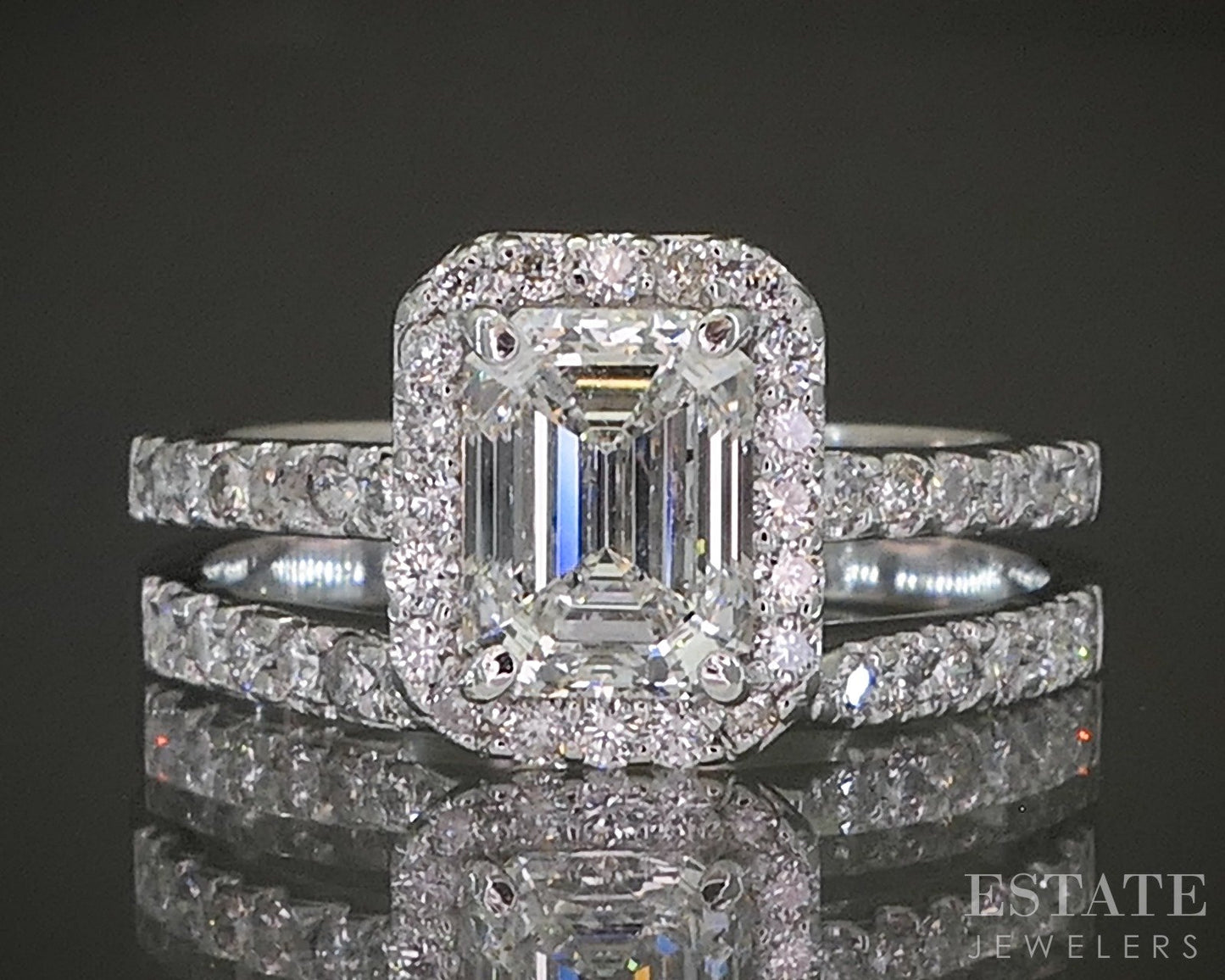 14k White Gold GIA Emerald Natural 1.44ctw Diamond Wedding Set 3.7g p27927