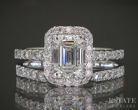 14k White Gold GIA Emerald Natural 1.44ctw Diamond Wedding Set 3.7g p27927