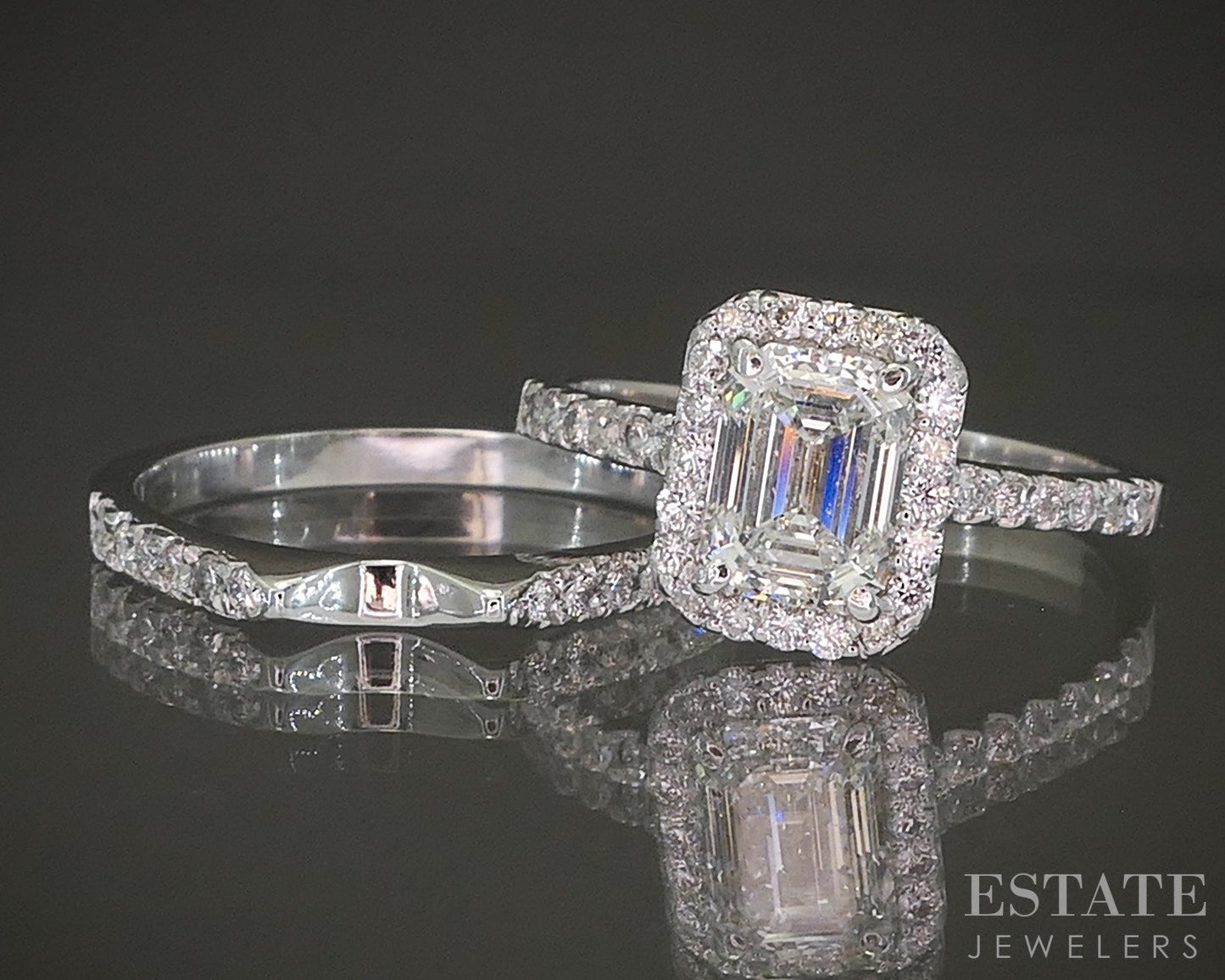14k White Gold GIA Emerald Natural 1.44ctw Diamond Wedding Set 3.7g p27927