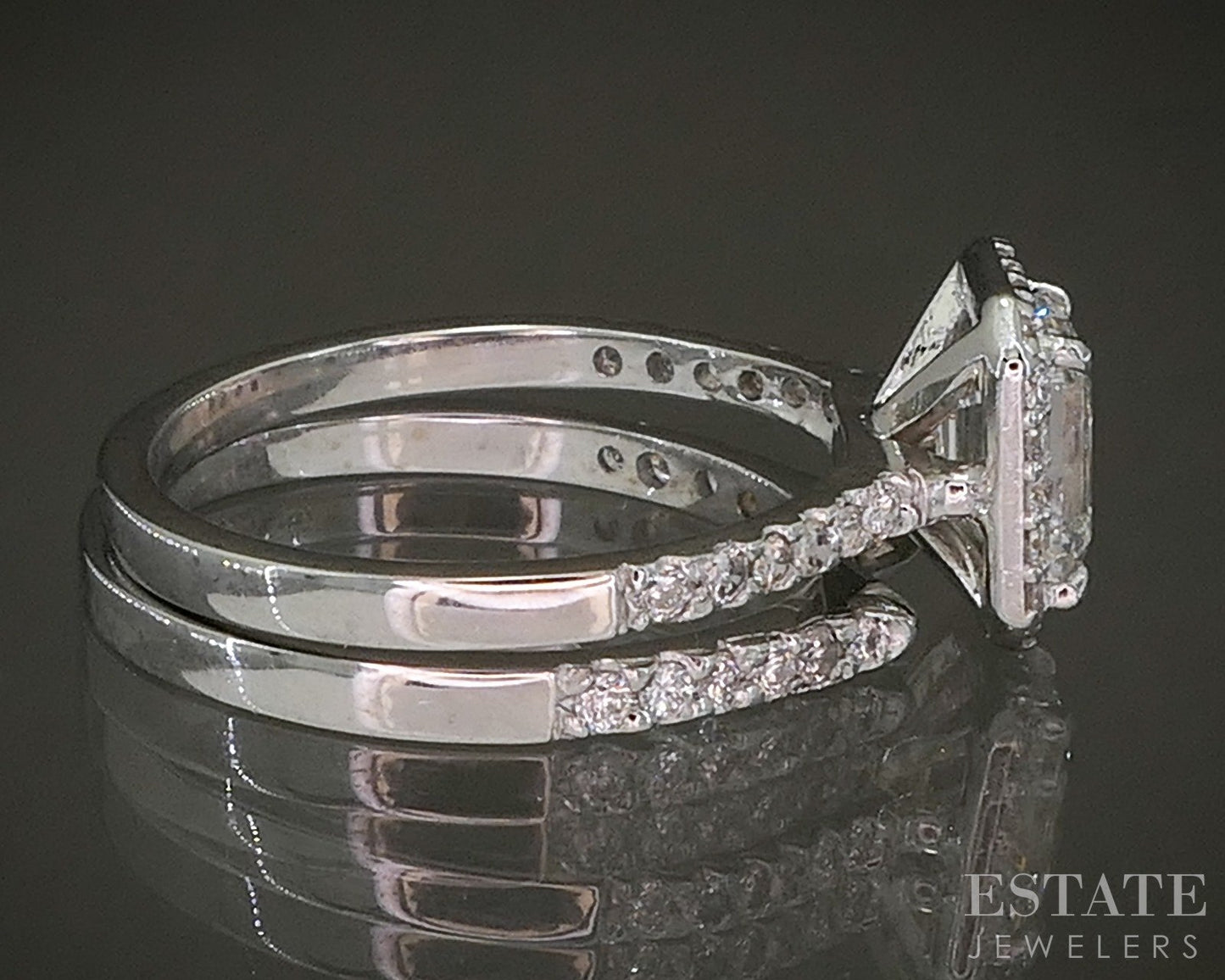 14k White Gold GIA Emerald Natural 1.44ctw Diamond Wedding Set 3.7g p27927