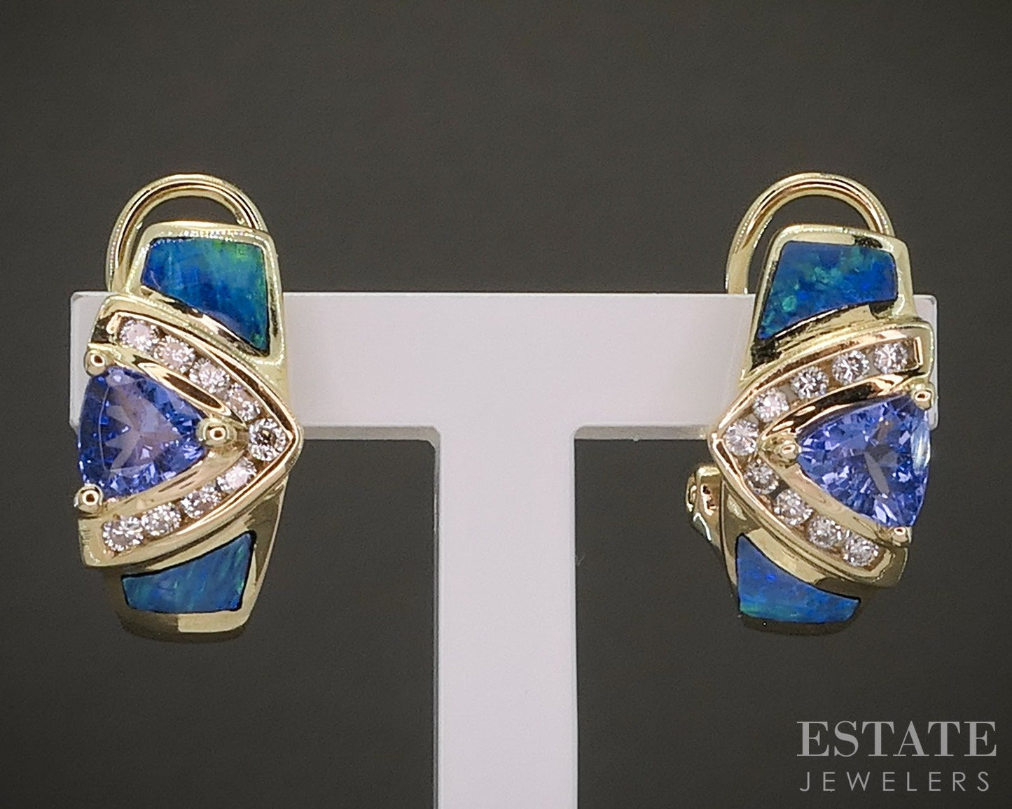 14k Honey Gold LeVian Natural Tanzanite Opal & Diamond Earrings 4.4g p27523