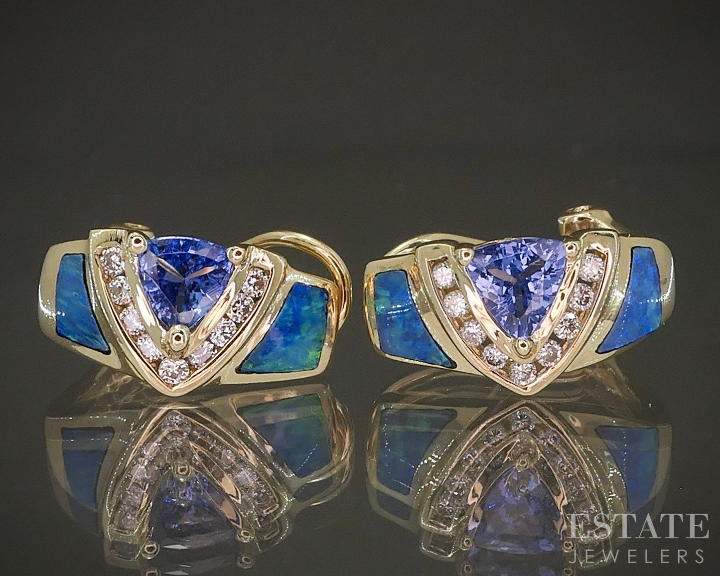 14k Honey Gold LeVian Natural Tanzanite Opal & Diamond Earrings 4.4g p27523