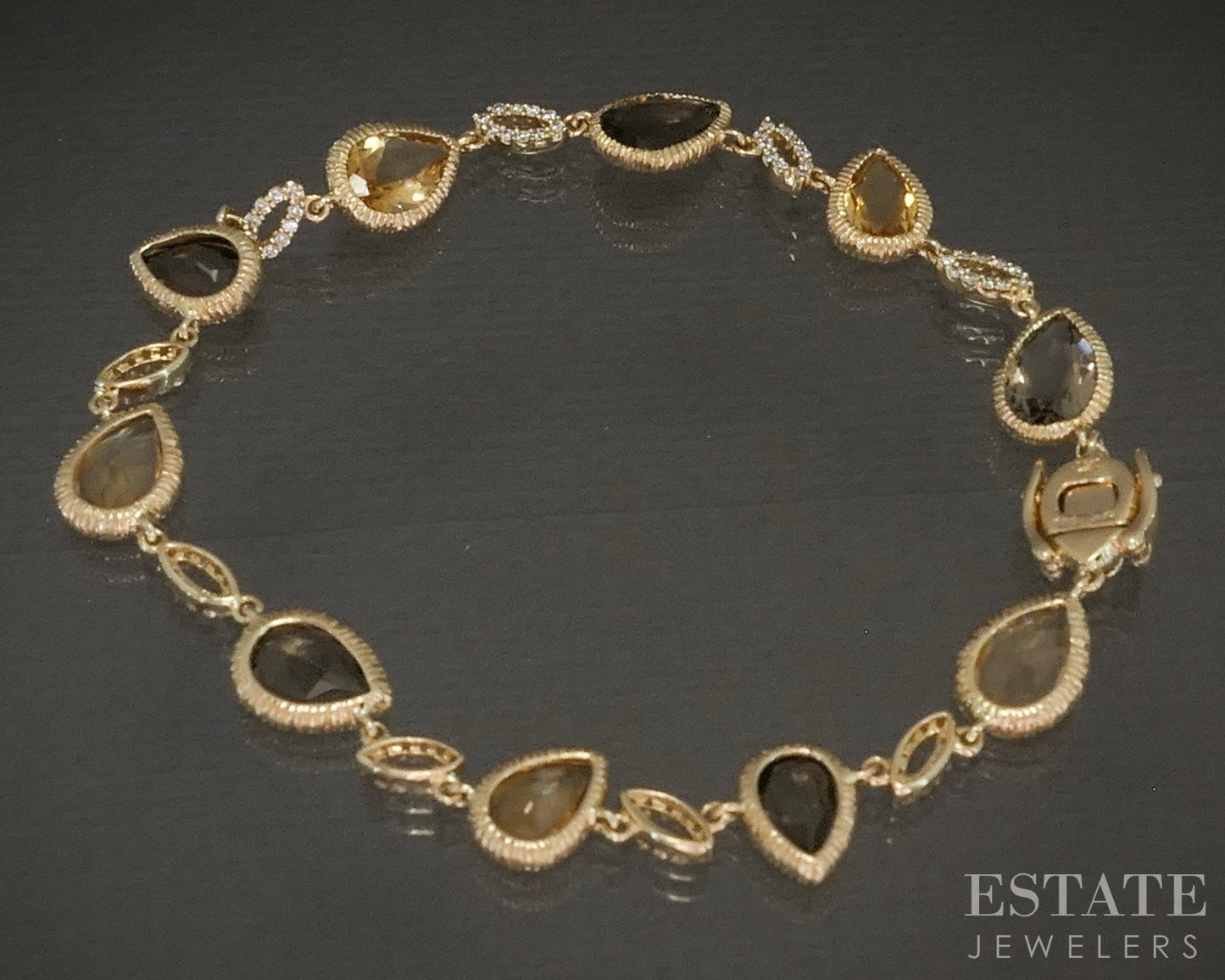 14k Honey Gold LeVian Smoky Quartz Citrine & Diamond Bracelet 11.7g 7.5"L p26125