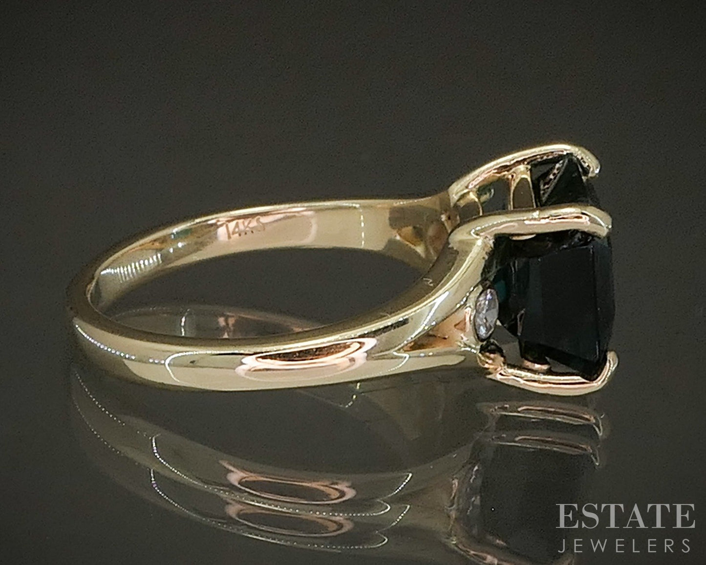 14k Yellow Gold Natural 2.85ct Teal Tourmaline & Diamond Ring 4.2g p28538