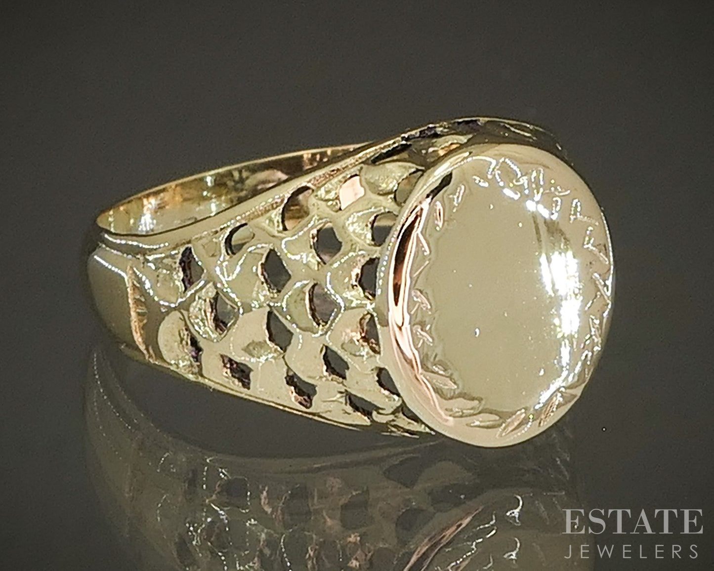 Vintage 18k Yellow Gold Open Oval Signet Ring 3.2g p27081