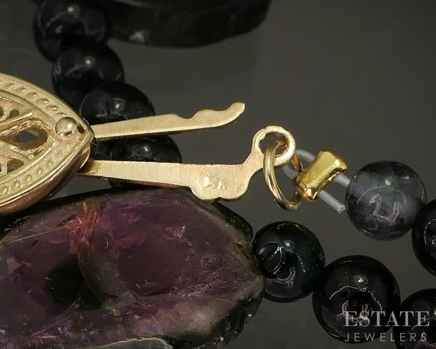 14k Yellow Gold Watermelon Tourmaline & Tourmaline Beaded Necklace 18g 17.5"L p22233