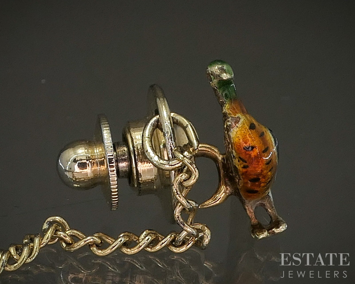 Vintage 14k Yellow Gold Enameled Pheasant Mens Tie Tack Pin 2g p27417