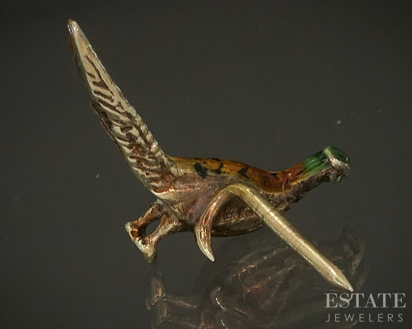 Vintage 14k Yellow Gold Enameled Pheasant Mens Tie Tack Pin 2g p27417
