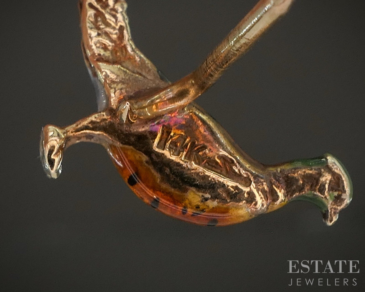Vintage 14k Yellow Gold Enameled Pheasant Mens Tie Tack Pin 2g p27417