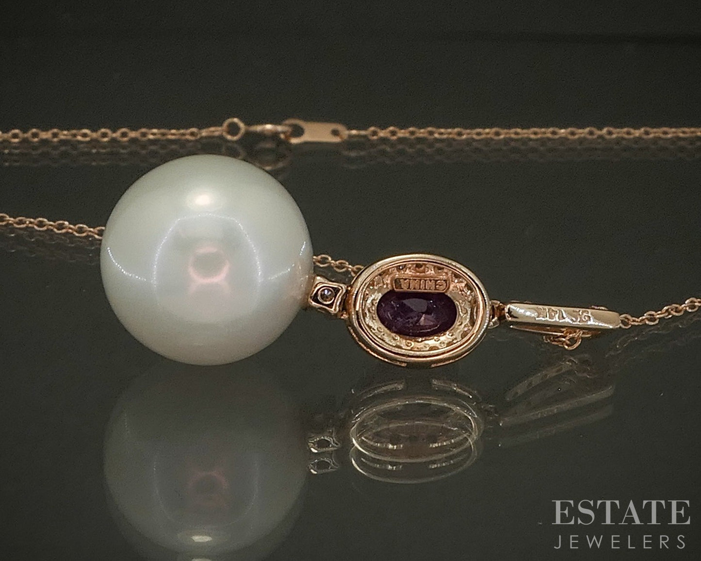 14k Rose Gold 13mm South Sea Pearl Ruby Diamond Honora Necklace 5.9g p24429