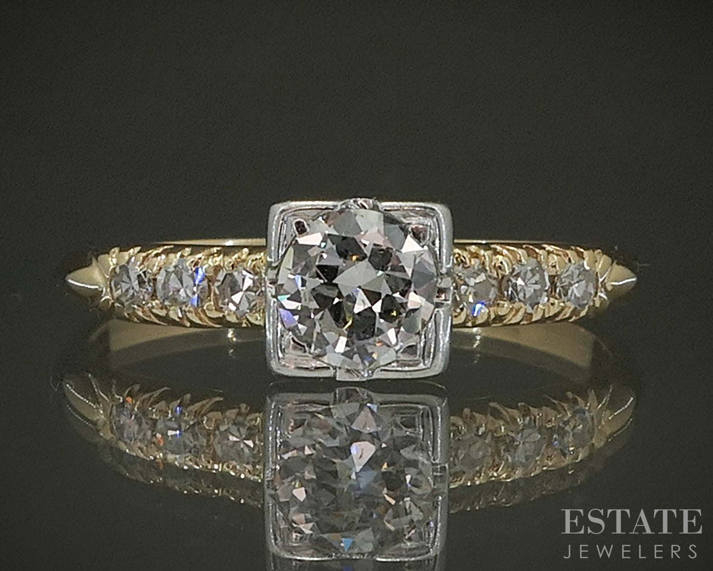 Antique 14k Yellow Gold OEC Natural .43ctw Diamond Engagement Ring 2g p24821