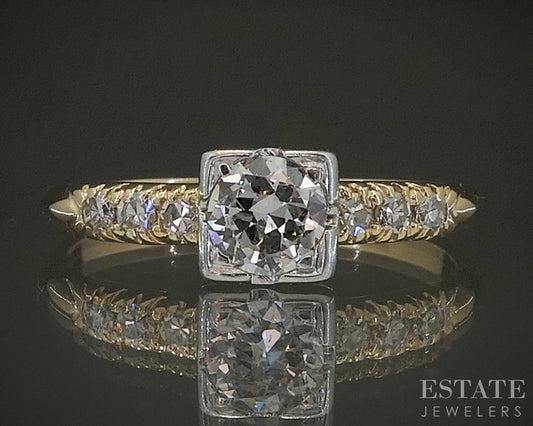 Antique 14k Yellow Gold OEC Natural .43ctw Diamond Engagement Ring 2g p24821