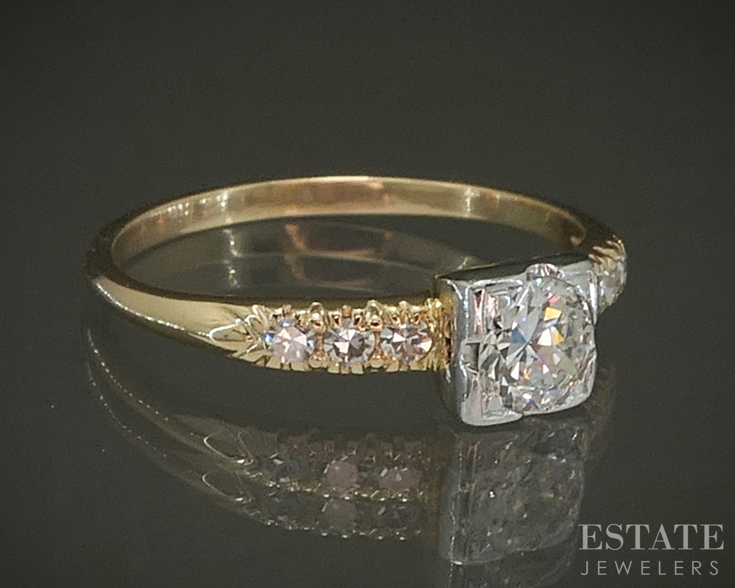 Antique 14k Yellow Gold OEC Natural .43ctw Diamond Engagement Ring 2g p24821