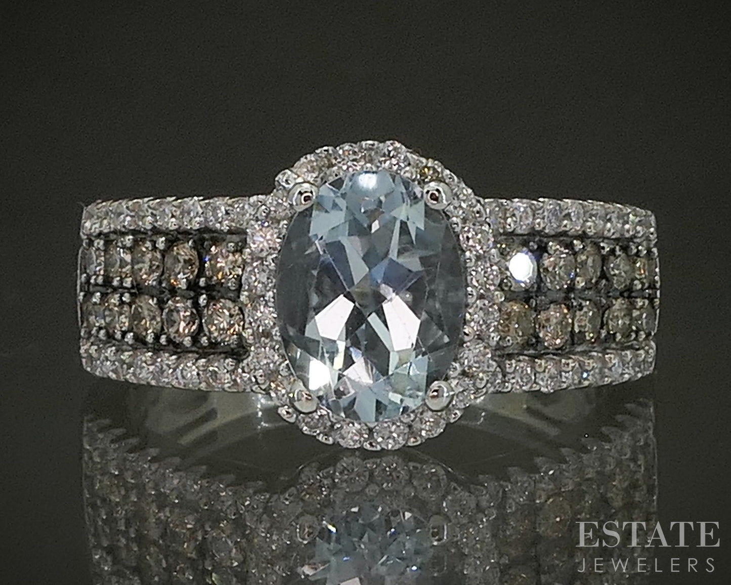 14k Vanilla Gold LeVian Natural Aquamarine & Diamond Ladies Ring 4.3g p25420