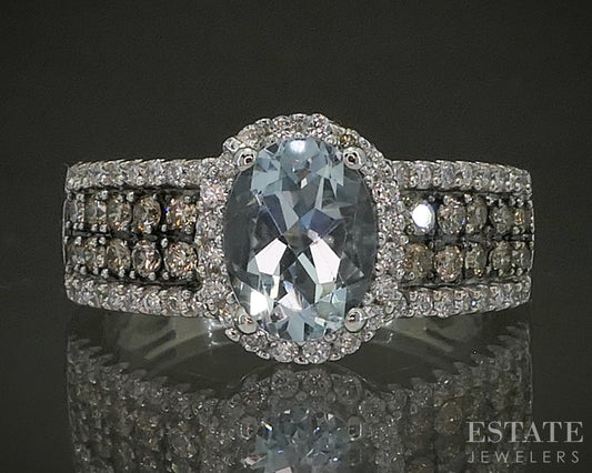 14k Vanilla Gold LeVian Natural Aquamarine & Diamond Ladies Ring 4.3g p25420