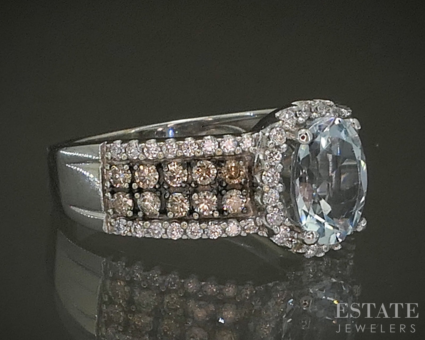 14k Vanilla Gold LeVian Natural Aquamarine & Diamond Ladies Ring 4.3g p25420