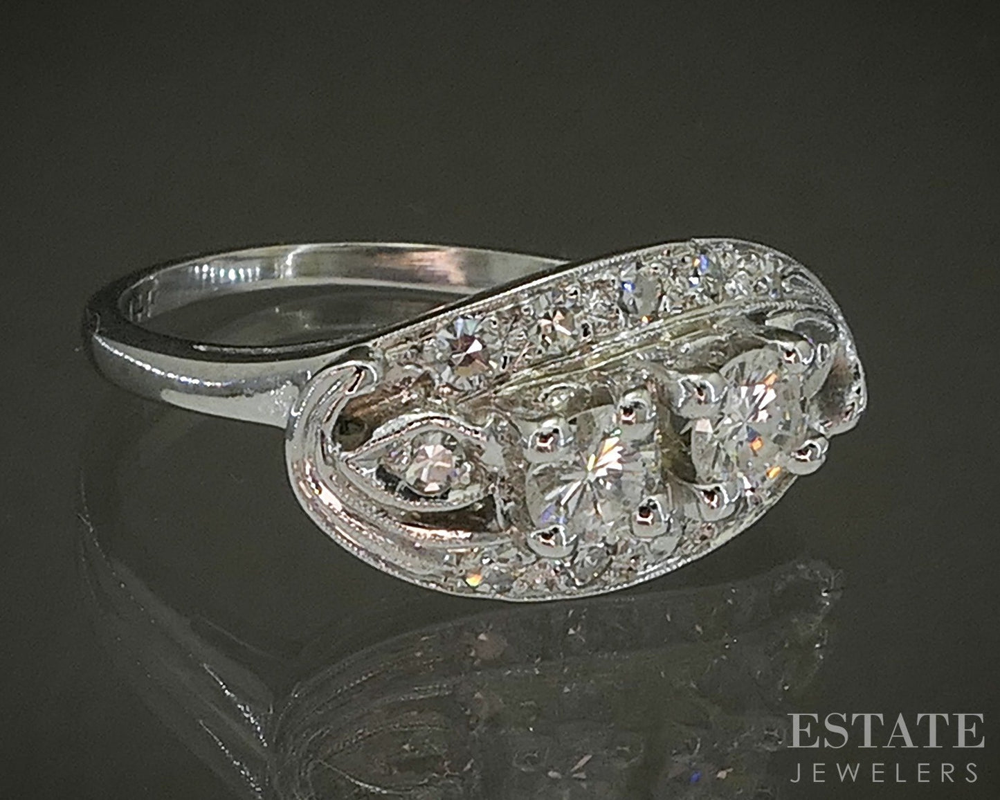 Vintage 14k White Gold Natural .53ctw Diamond Engagement Ring 3.6g p25851