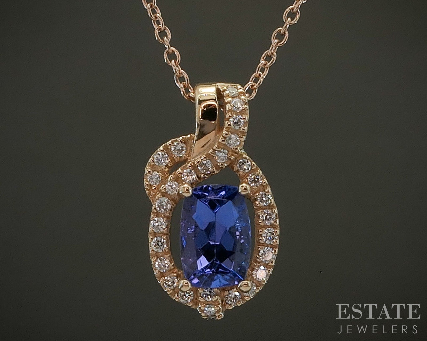 14k Strawberry Gold LeVian Natural Tanzanite & Diamond Necklace 2.8g p26115
