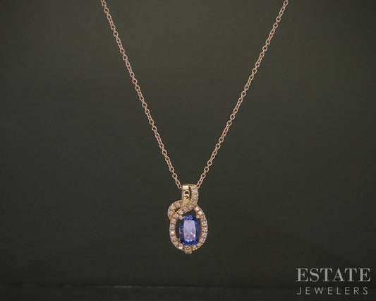 14k Strawberry Gold LeVian Natural Tanzanite & Diamond Necklace 2.8g p26115
