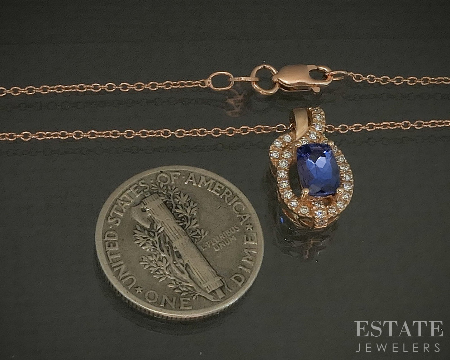 14k Strawberry Gold LeVian Natural Tanzanite & Diamond Necklace 2.8g p26115