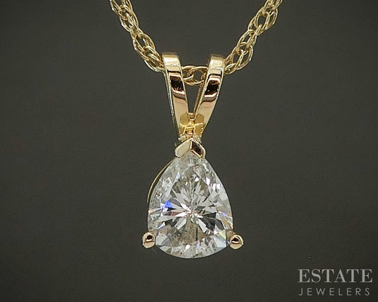 14k Yellow Gold Pear Natural .48ct Diamond Solitaire Necklace 2.1g 19"L p25941
