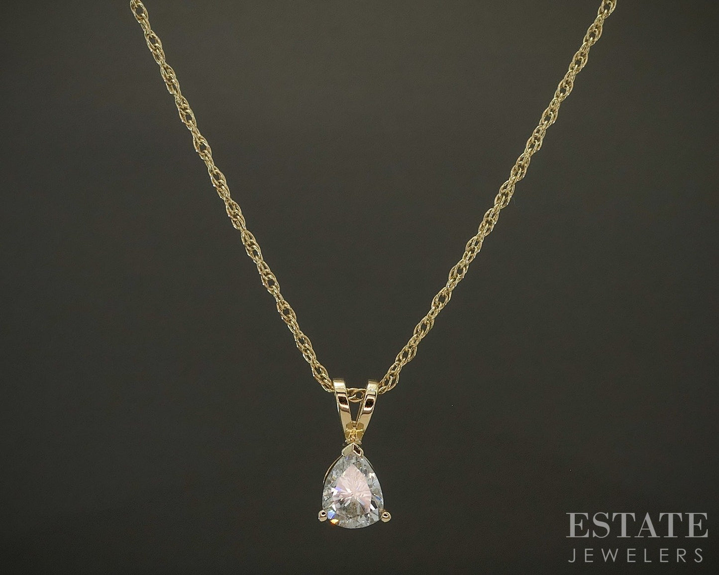14k Yellow Gold Pear Natural .48ct Diamond Solitaire Necklace 2.1g 19"L p25941