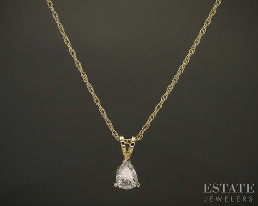 14k Yellow Gold Pear Natural .48ct Diamond Solitaire Necklace 2.1g 19"L p25941