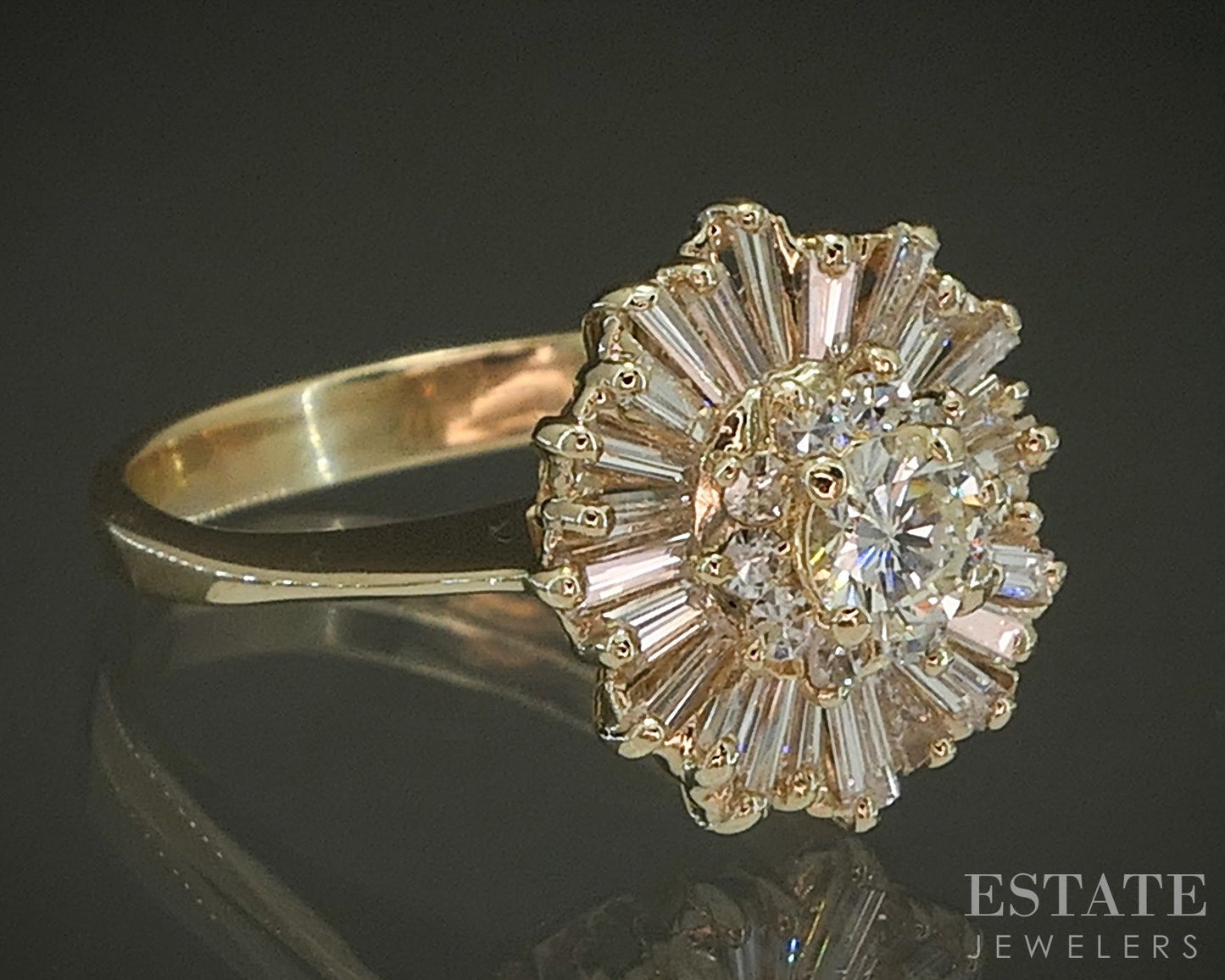 14k Yellow Gold Round Natural .66ctw Diamond Ballerina Engagement Ring p25859