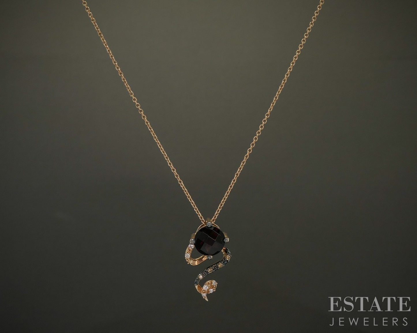 14k Strawberry Gold LeVian Natural Pomegranate Garnet & Diamond Necklace p25096