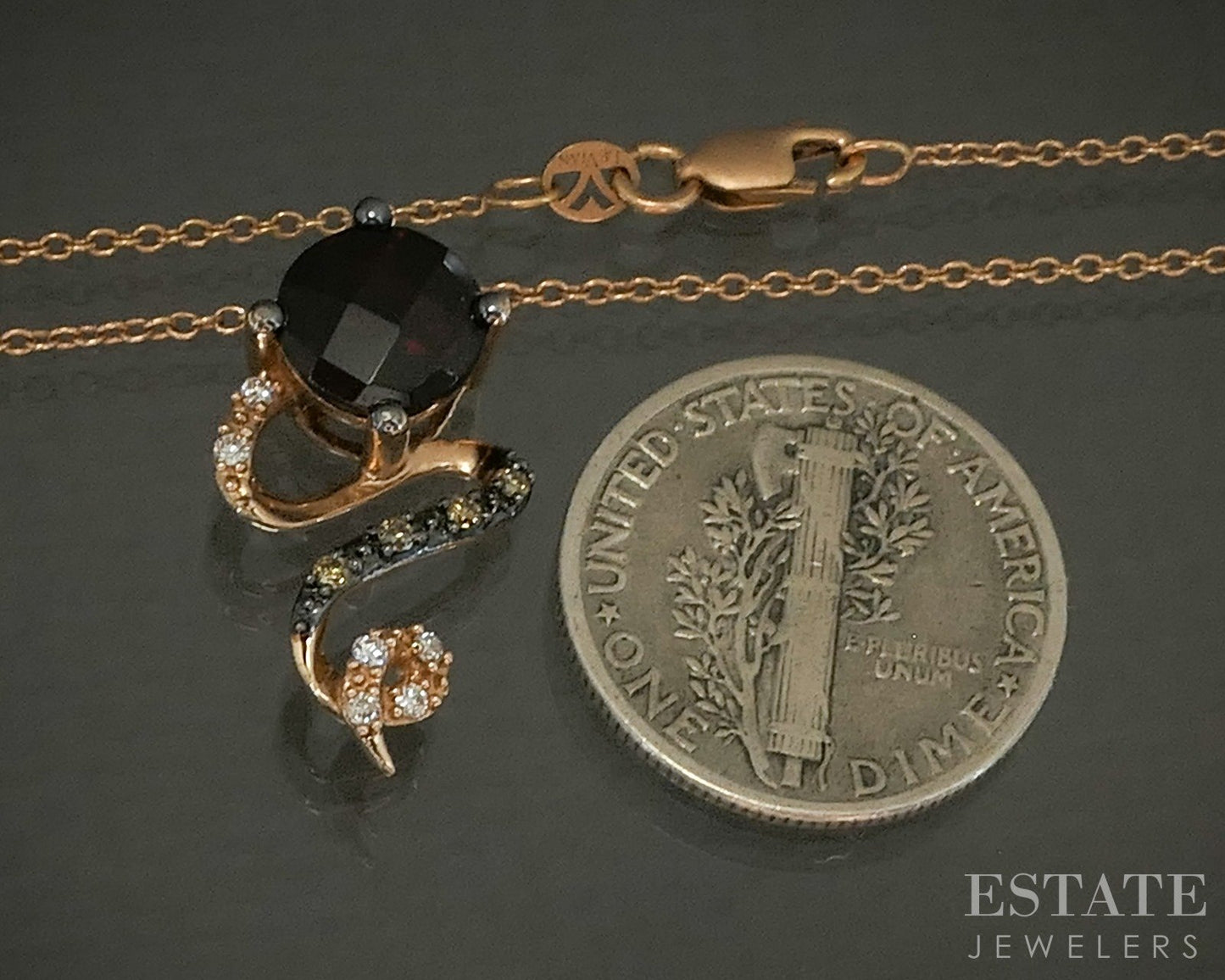14k Strawberry Gold LeVian Natural Pomegranate Garnet & Diamond Necklace p25096