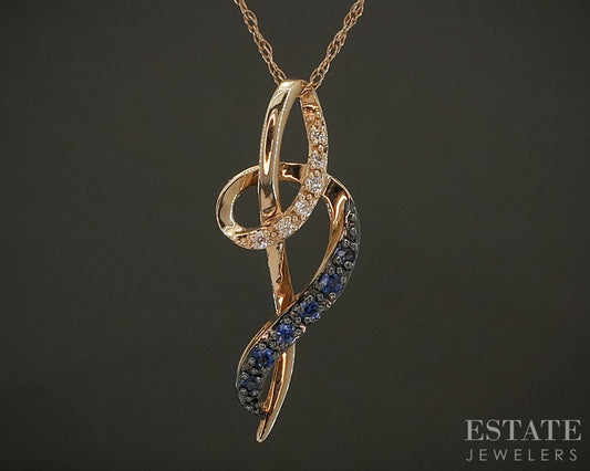 14k Strawberry Gold LeVian Natural Ombre' Sapphire & Diamond Necklace p25074