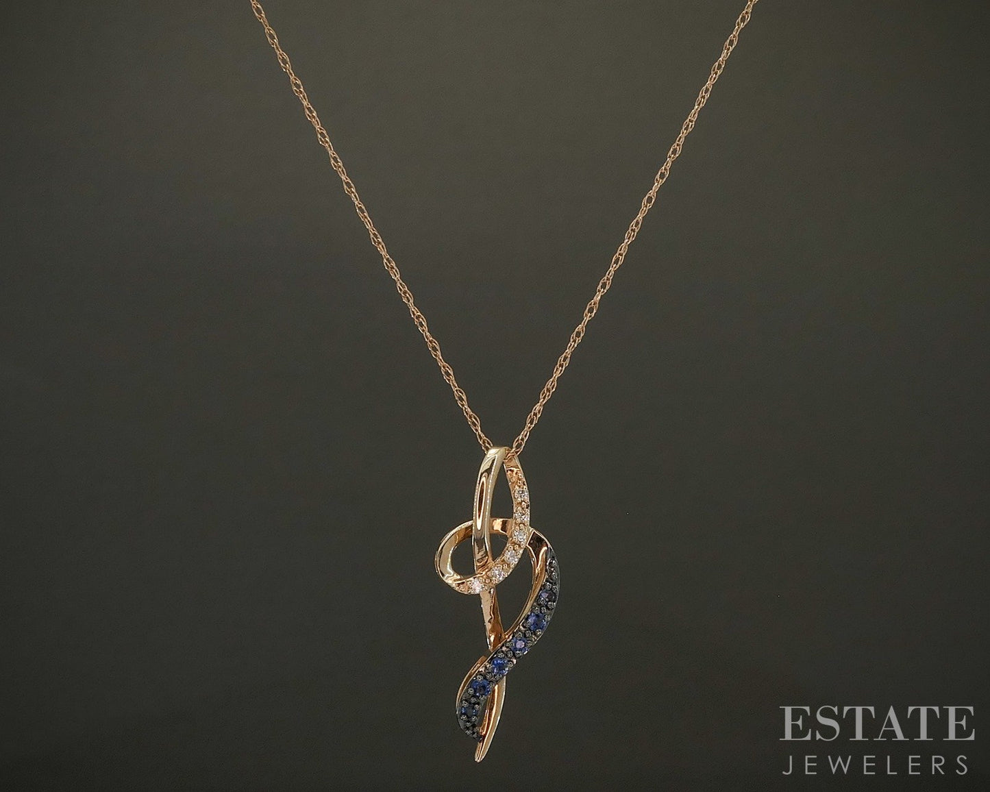 14k Strawberry Gold LeVian Natural Ombre' Sapphire & Diamond Necklace p25074