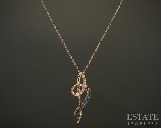 14k Strawberry Gold LeVian Natural Ombre' Sapphire & Diamond Necklace p25074