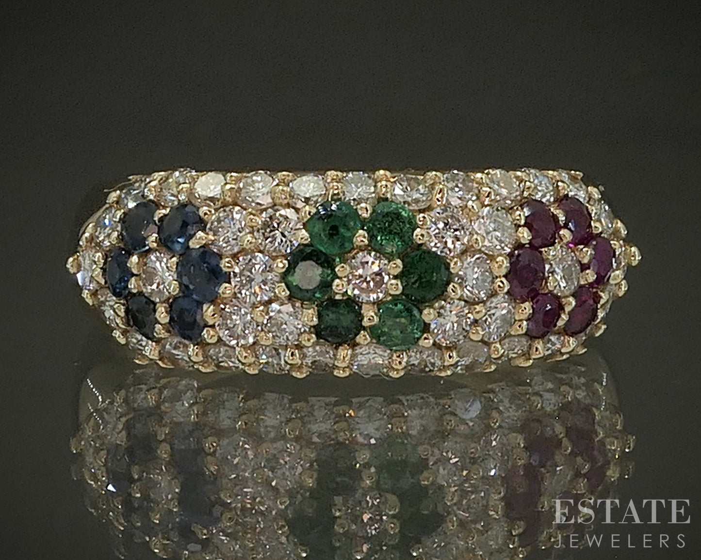14k Yellow Gold EFFY Natural Multi Gem & Diamond Ladies Band Ring 4.5g p25857