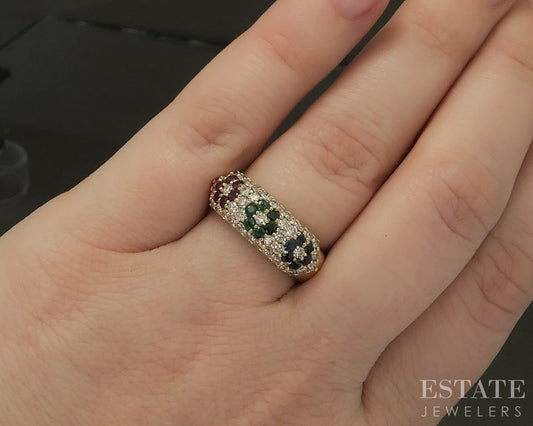 14k Yellow Gold EFFY Natural Multi Gem & Diamond Ladies Band Ring 4.5g p25857