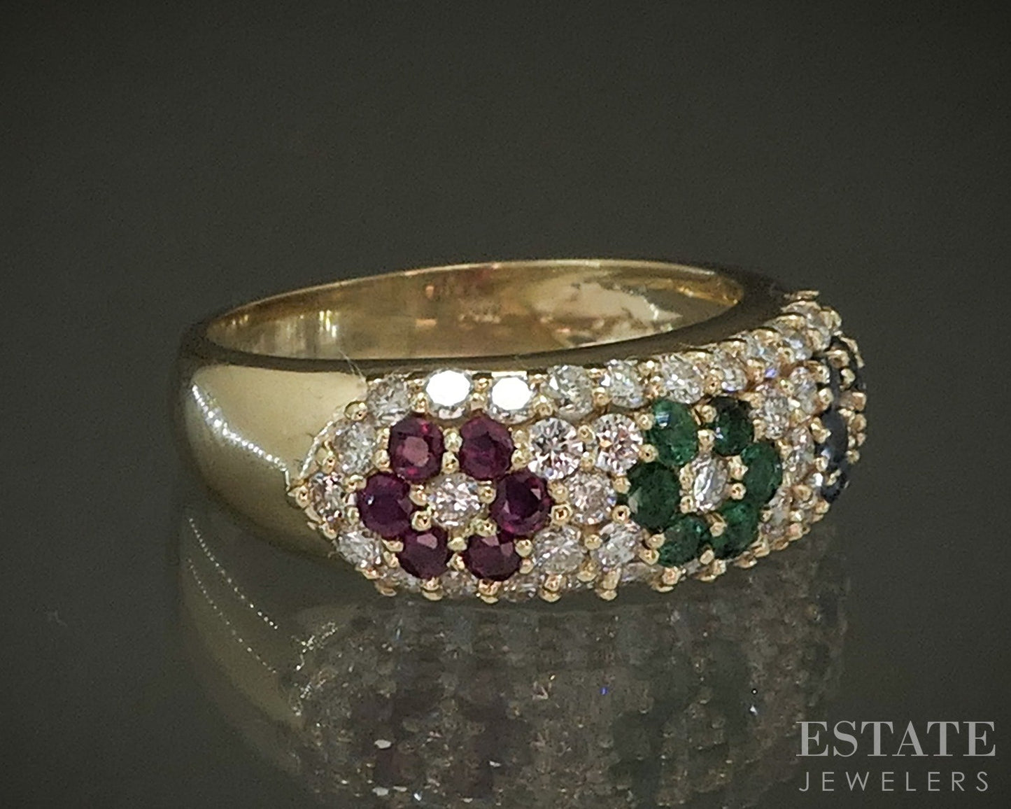 14k Yellow Gold EFFY Natural Multi Gem & Diamond Ladies Band Ring 4.5g p25857