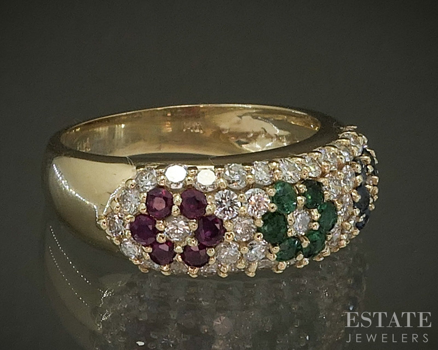 14k Yellow Gold EFFY Natural Multi Gem & Diamond Ladies Band Ring 4.5g p25857