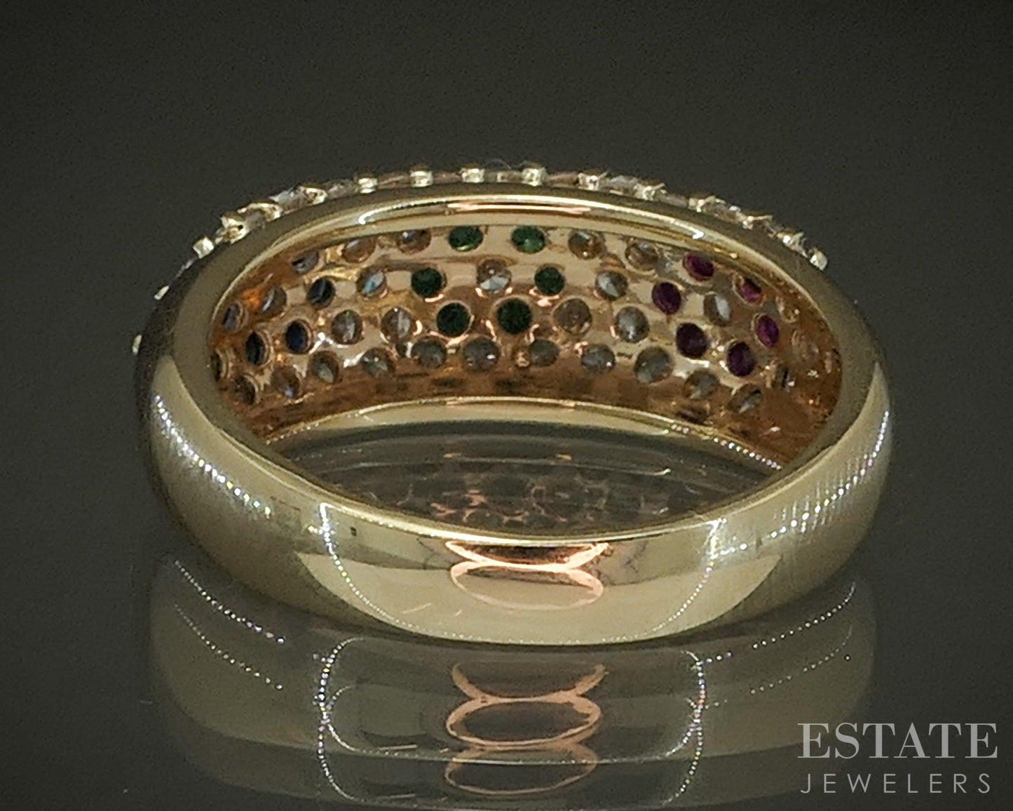 14k Yellow Gold EFFY Natural Multi Gem & Diamond Ladies Band Ring 4.5g p25857