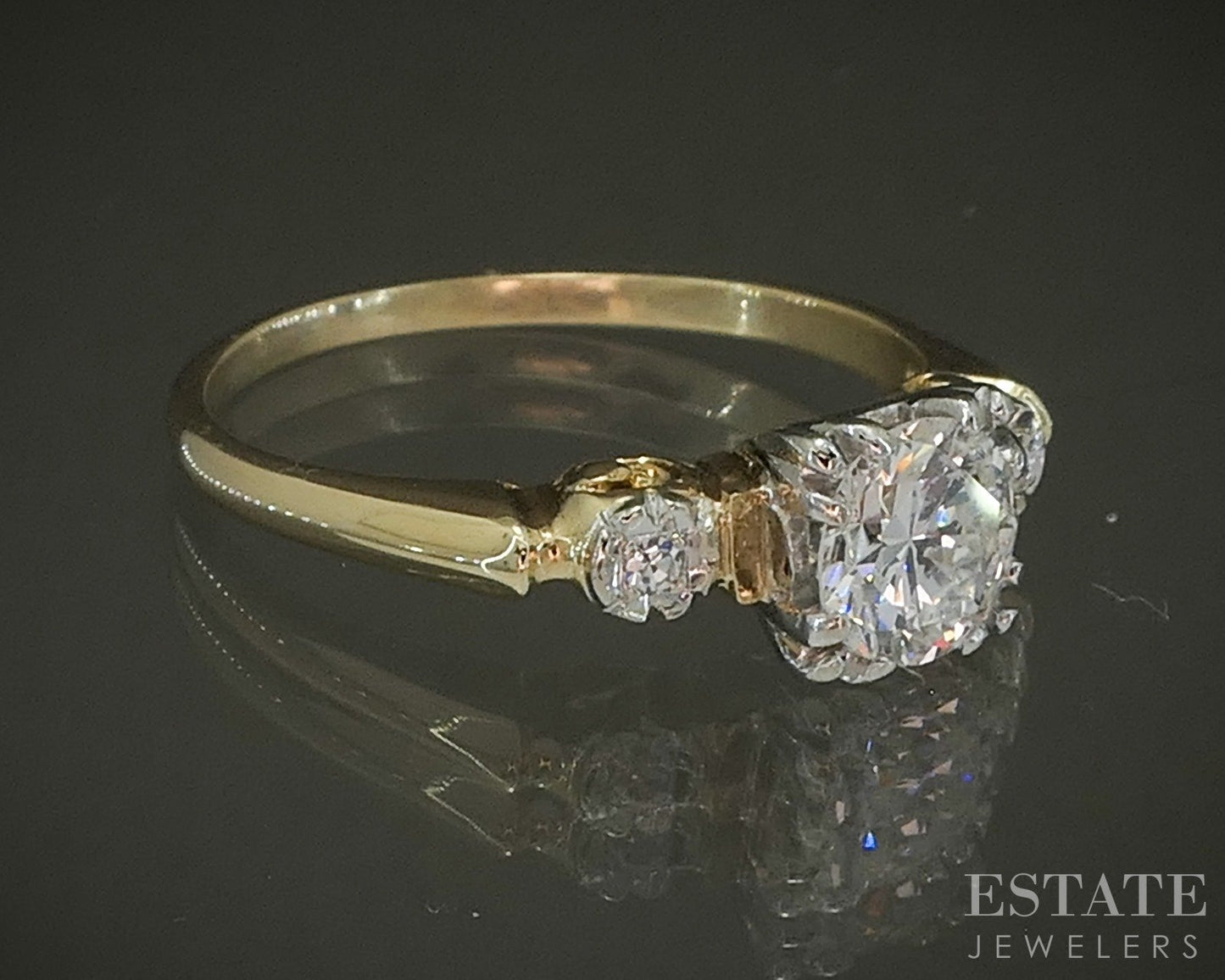 Antique 14k Yellow Gold Transitional .70ct Diamond Engagement Ring p24820