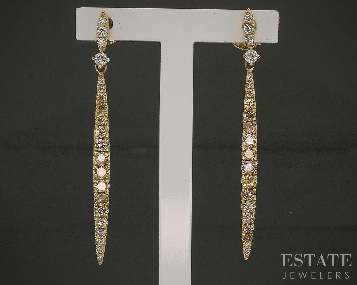 14k Yellow Gold Round Natural .50ctw Diamond Graduated Dangle Earrings p25065