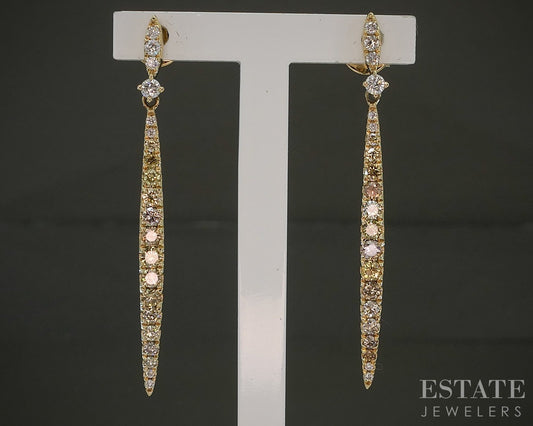 14k Yellow Gold Round Natural .50ctw Diamond Graduated Dangle Earrings p25065