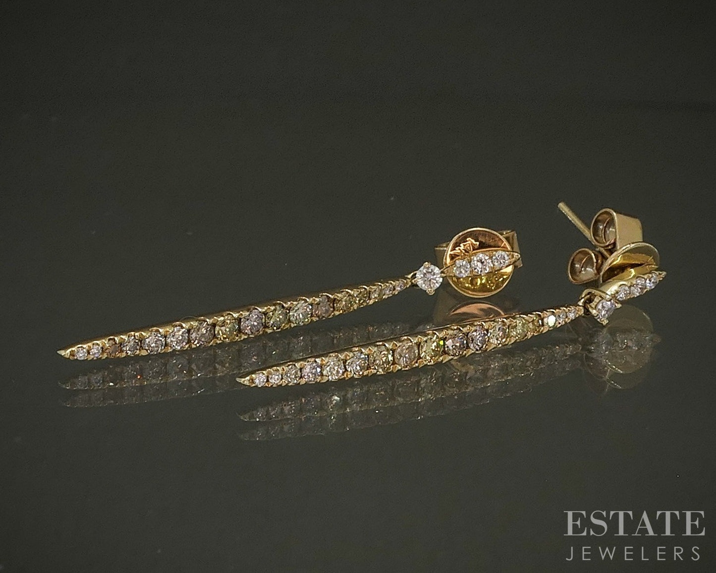 14k Yellow Gold Round Natural .50ctw Diamond Graduated Dangle Earrings p25065