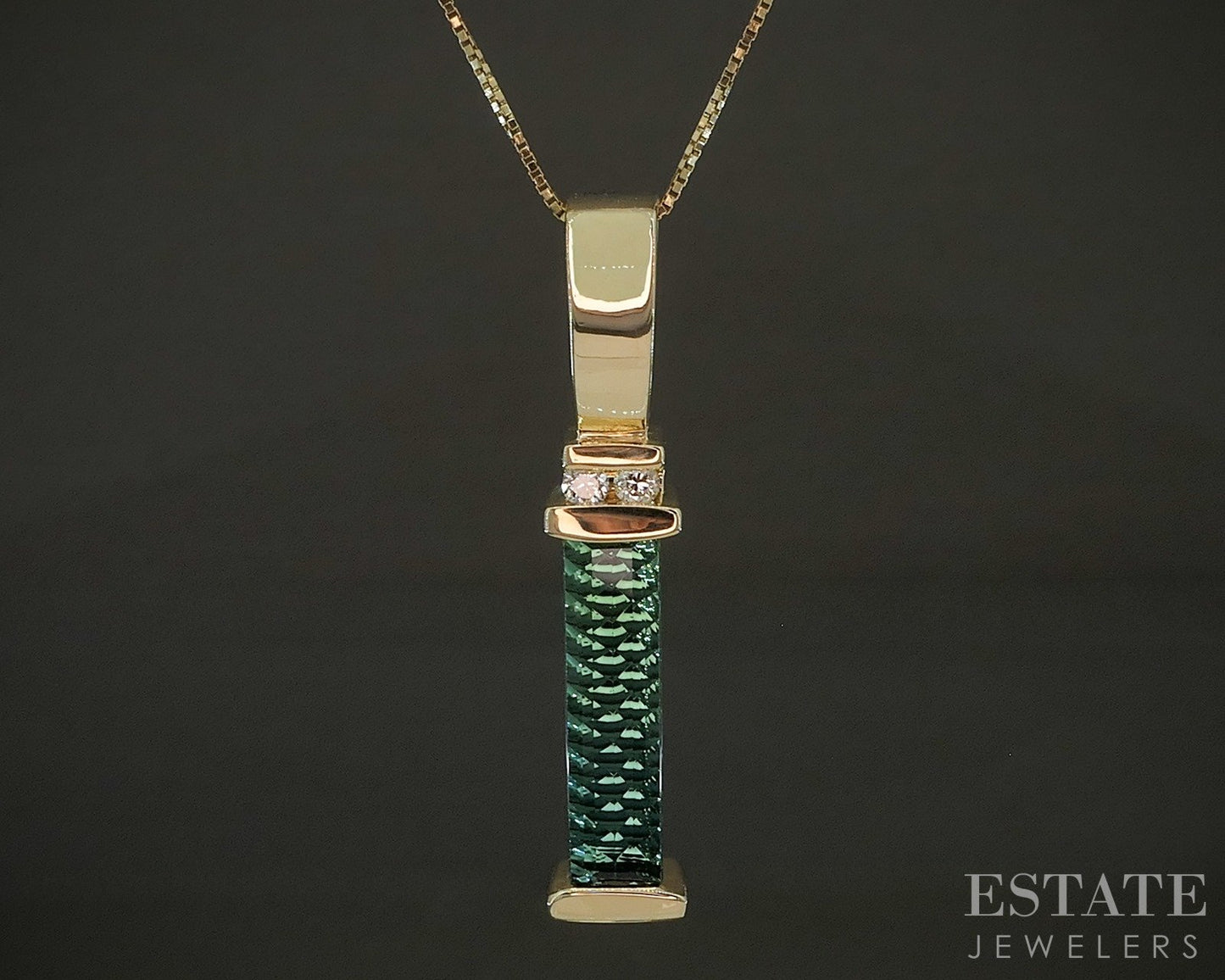 14k Yellow Gold Natural Green Tourmaline & Diamond Necklace 5.4g 18"L p26490