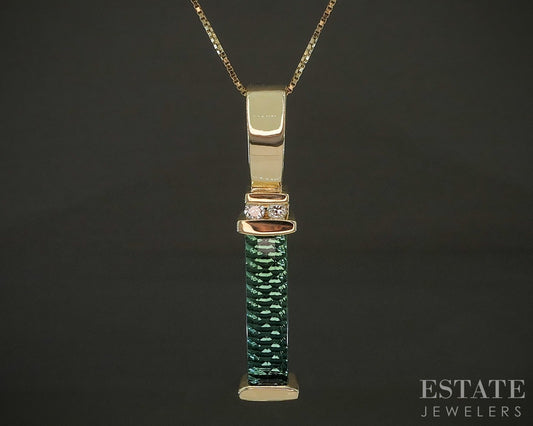 14k Yellow Gold Natural Green Tourmaline & Diamond Necklace 5.4g 18"L p26490