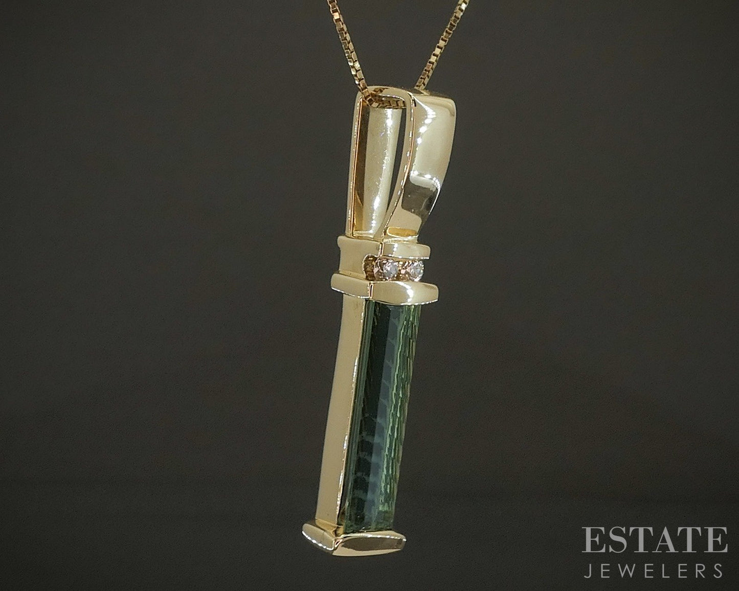 14k Yellow Gold Natural Green Tourmaline & Diamond Necklace 5.4g 18"L p26490