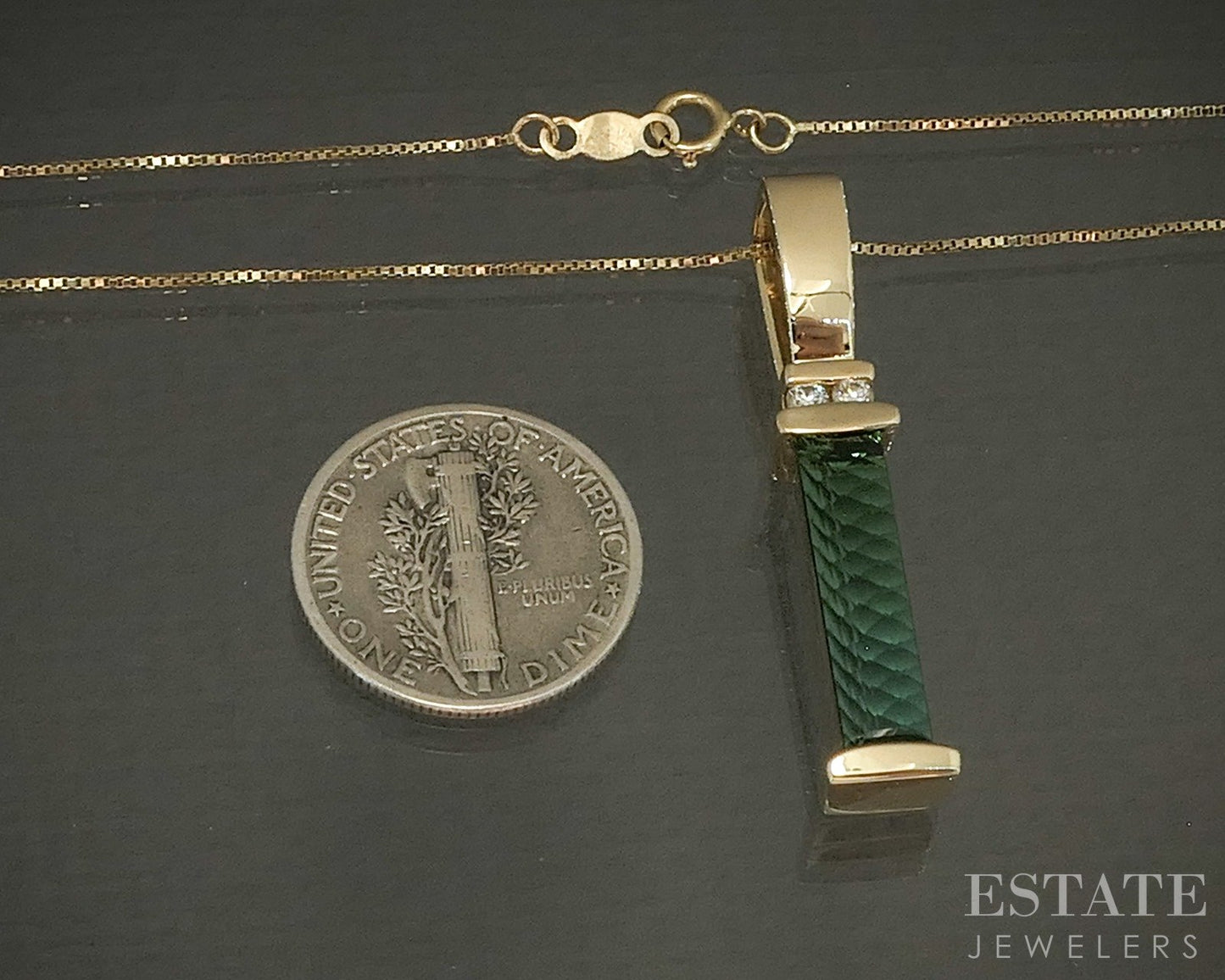 14k Yellow Gold Natural Green Tourmaline & Diamond Necklace 5.4g 18"L p26490