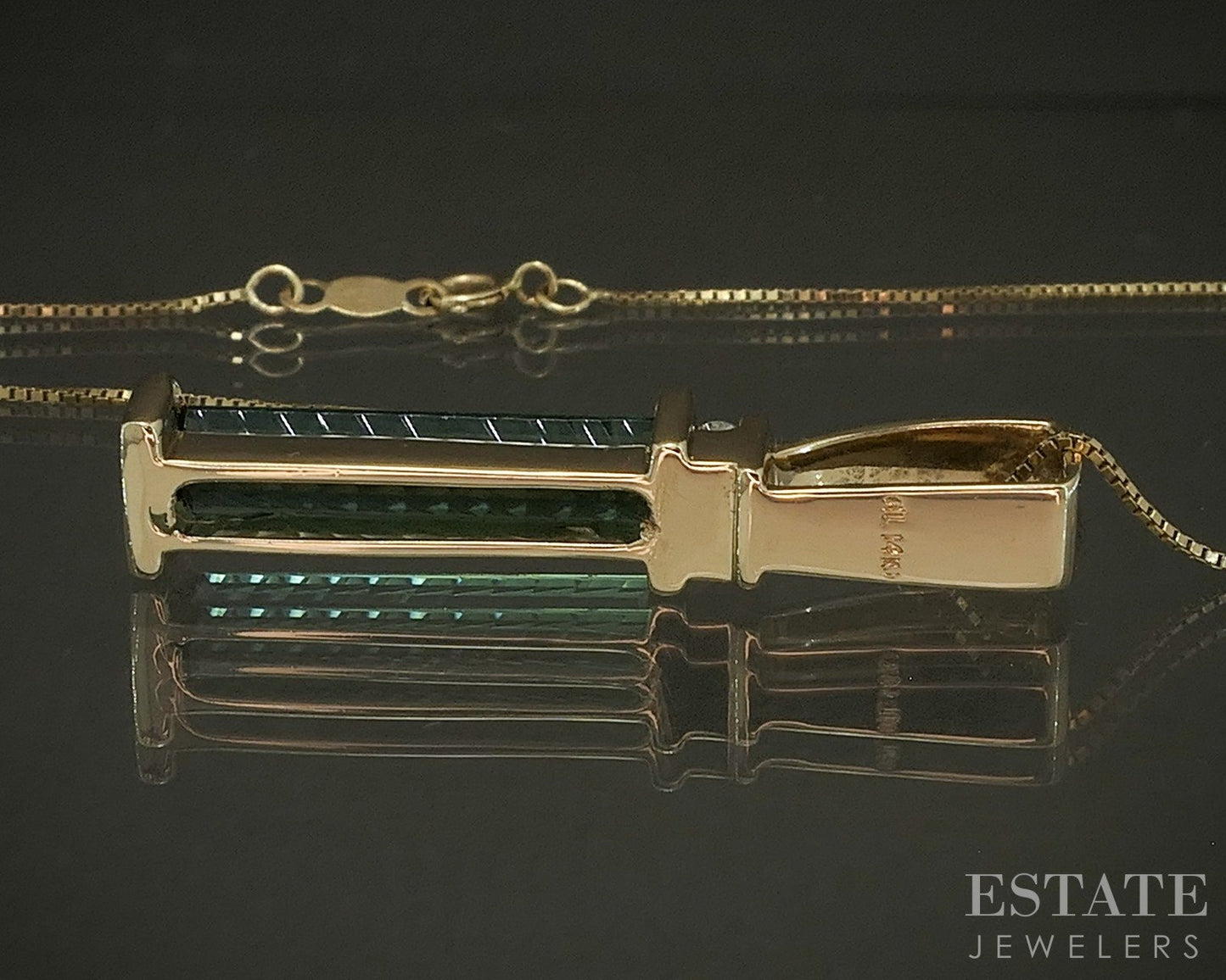 14k Yellow Gold Natural Green Tourmaline & Diamond Necklace 5.4g 18"L p26490
