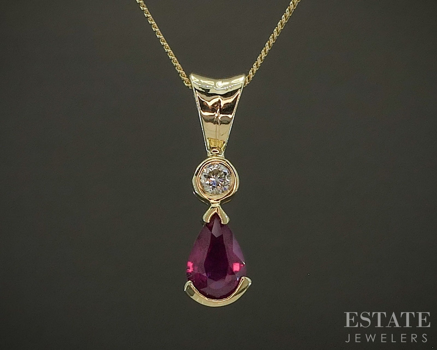 14k Yellow Gold Pear Natural Ruby & Diamond Ladies Necklace 2.7g 18"L p24070