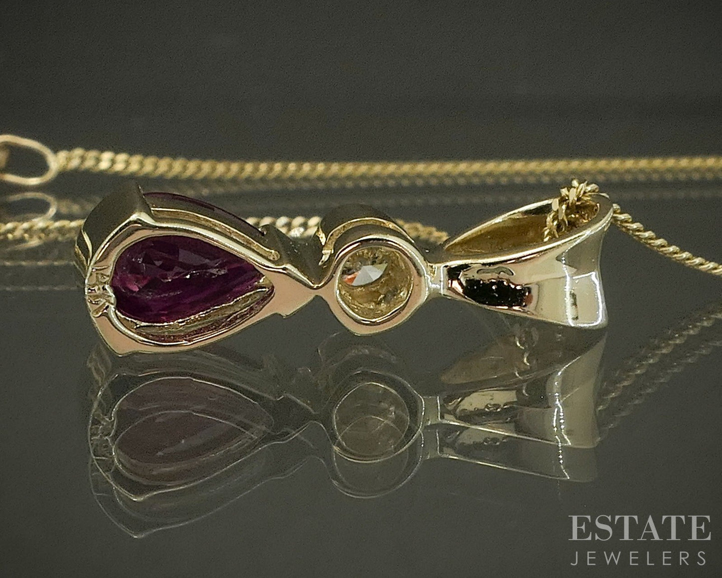 14k Yellow Gold Pear Natural Ruby & Diamond Ladies Necklace 2.7g 18"L p24070