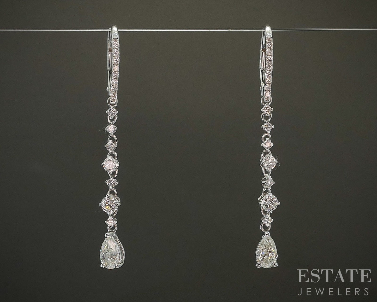 18k White Gold Pear Natural .90ctw Diamond Dangle Earrings 2.6g p25067